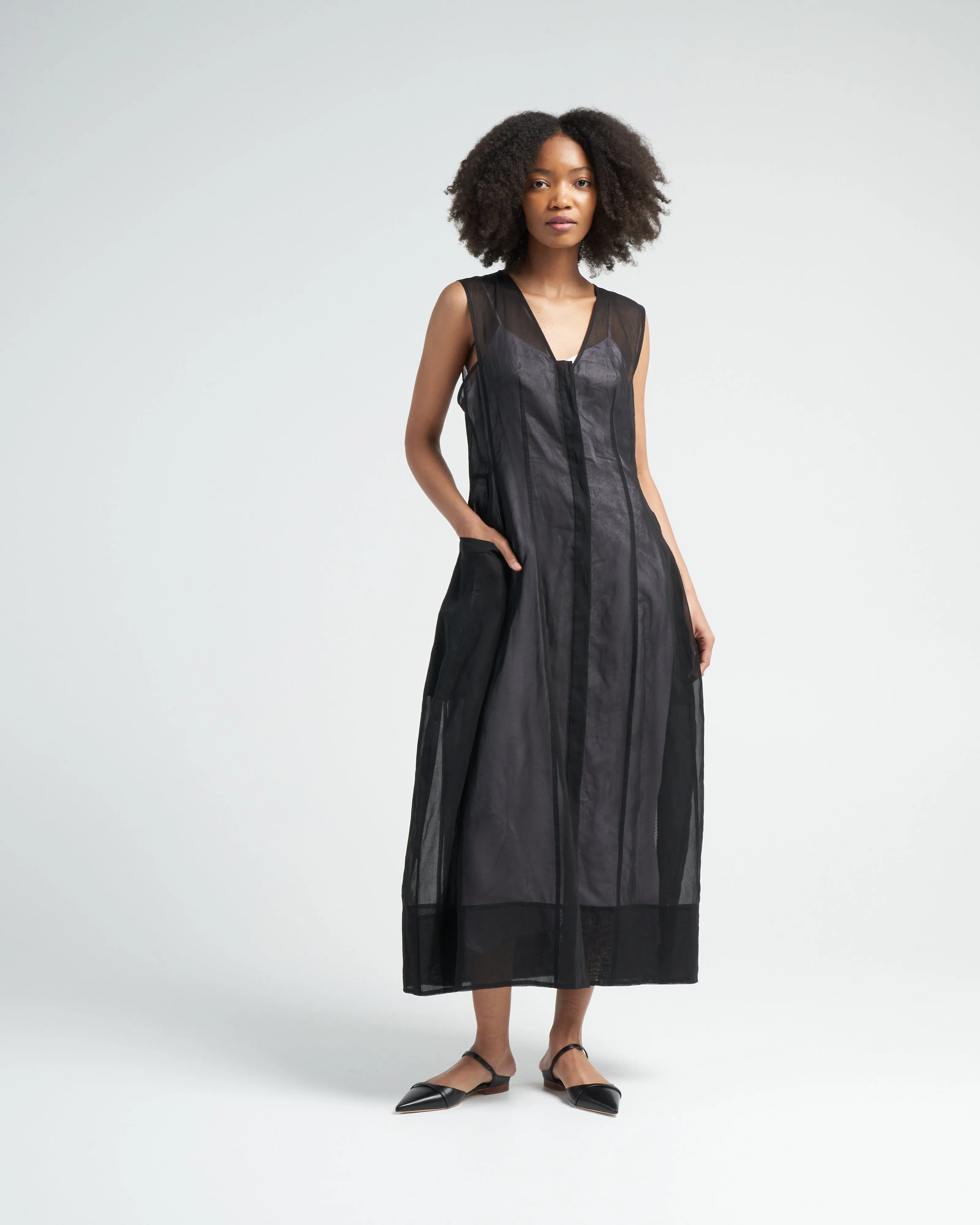 startch cotton organza dress - black