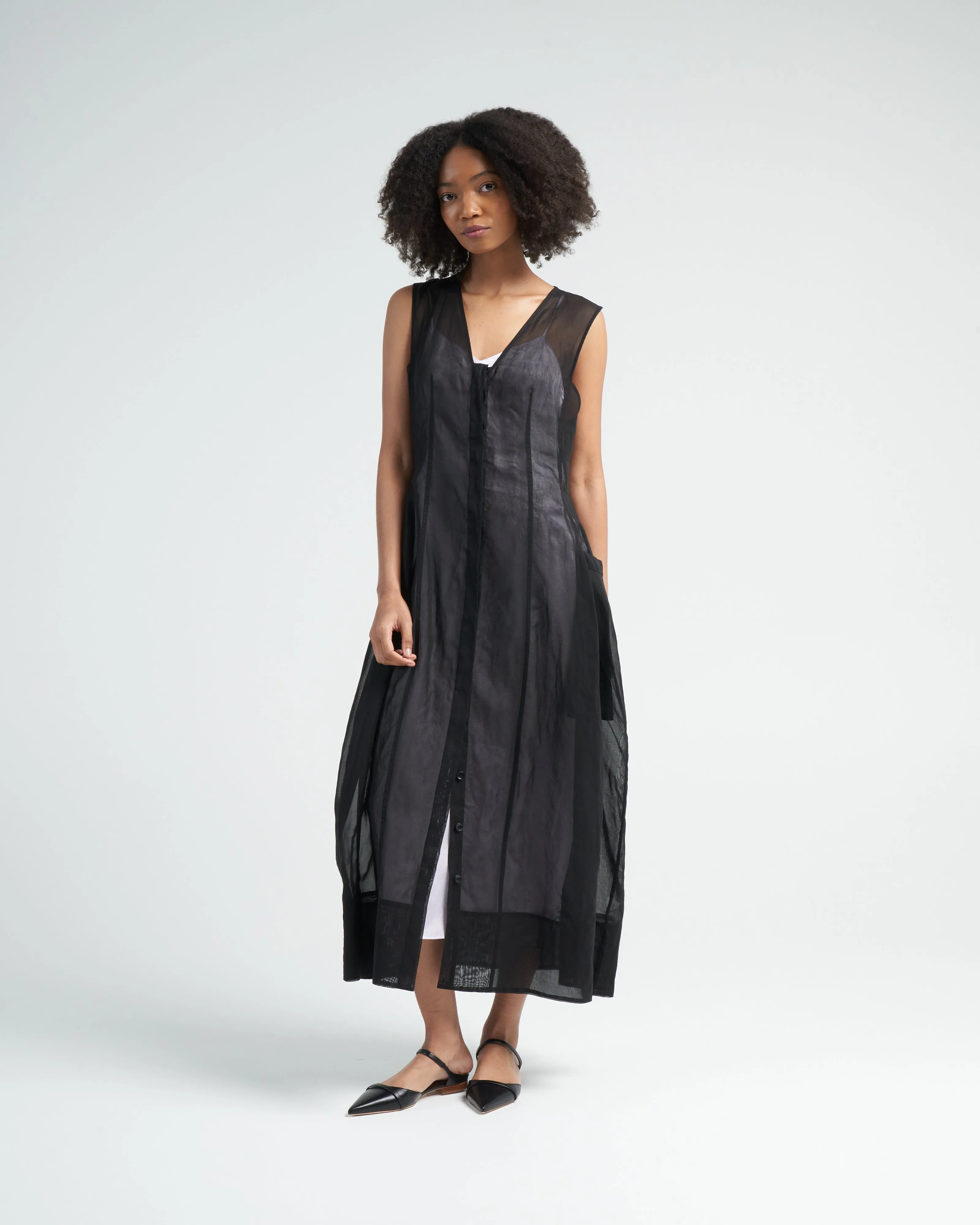 startch cotton organza dress - black