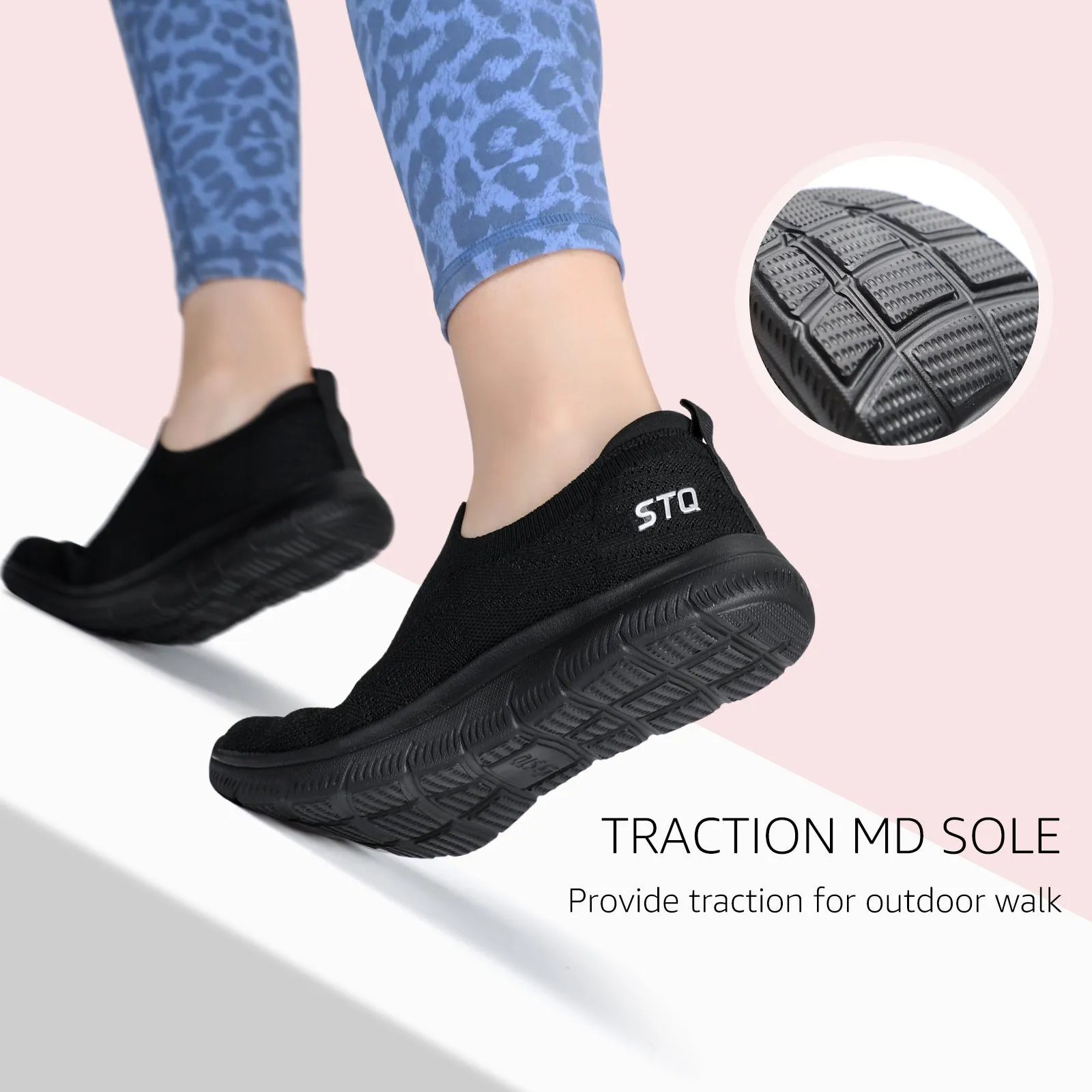 STQ Walking Shoes for Women Arch Support Comfort Lightweight Slip on Sneakers with Memory Foam