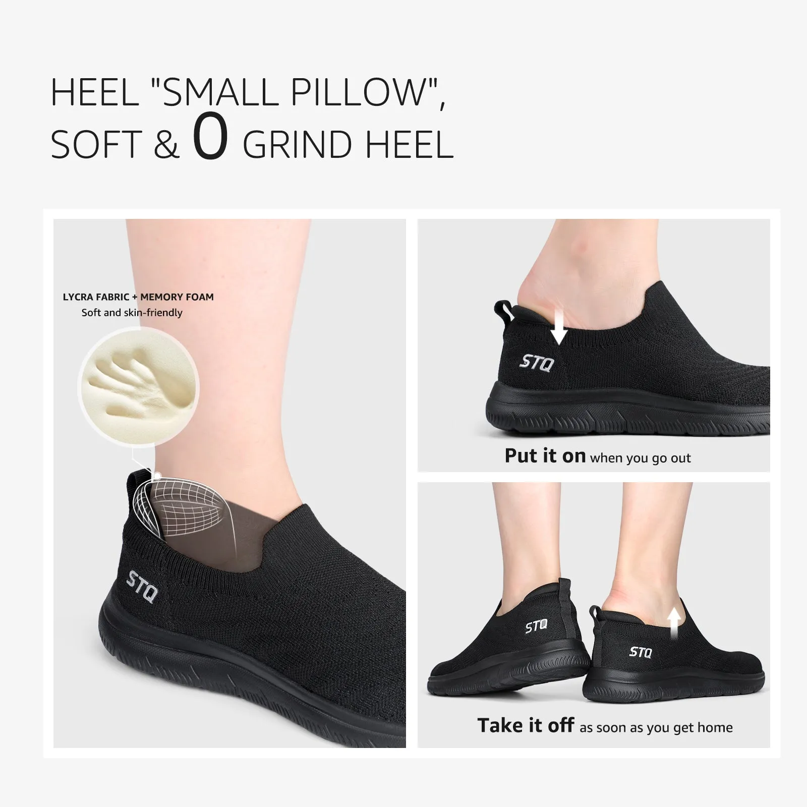 STQ Walking Shoes for Women Arch Support Comfort Lightweight Slip on Sneakers with Memory Foam
