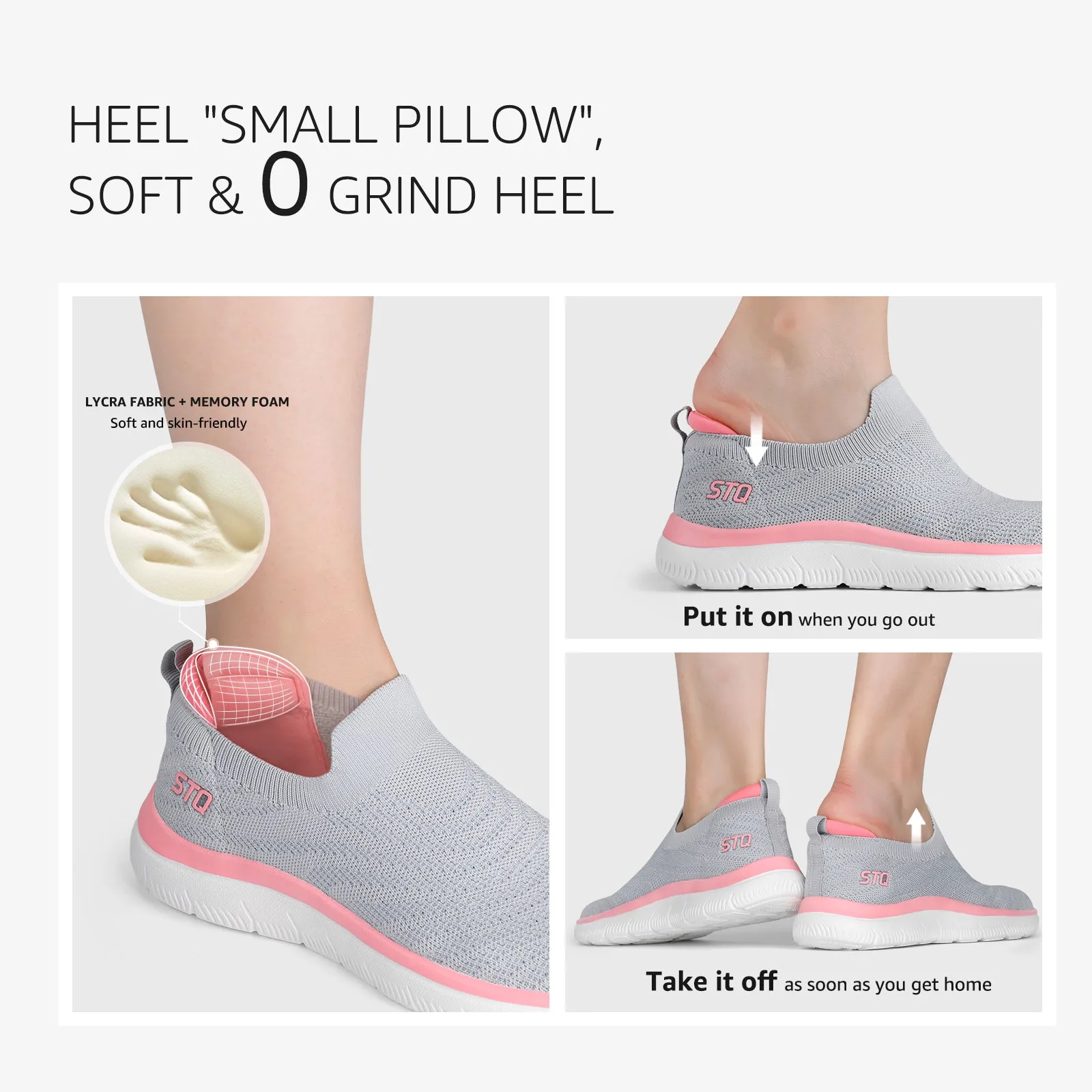 STQ Walking Shoes for Women Arch Support Comfort Lightweight Slip on Sneakers with Memory Foam