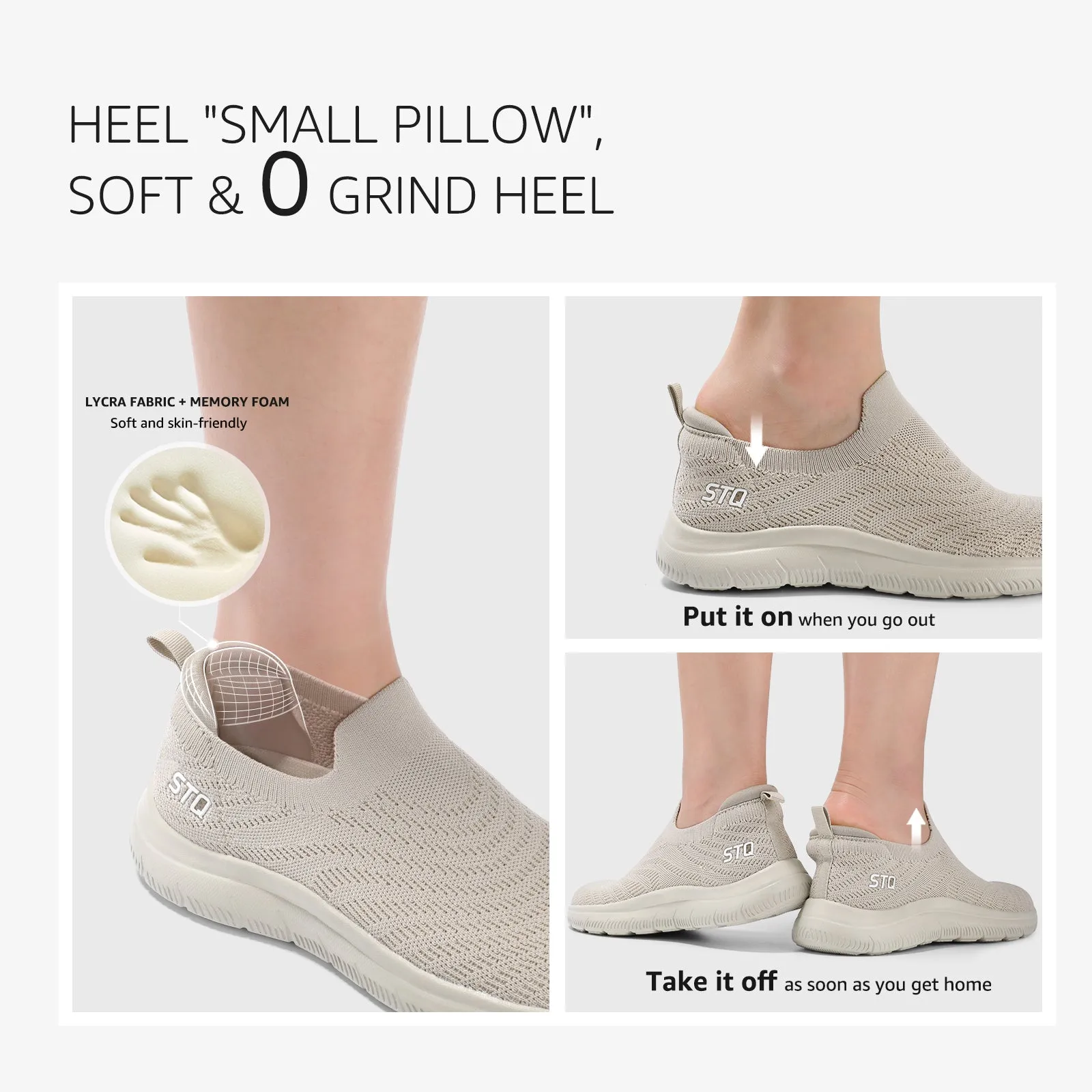 STQ Walking Shoes for Women Arch Support Comfort Lightweight Slip on Sneakers with Memory Foam