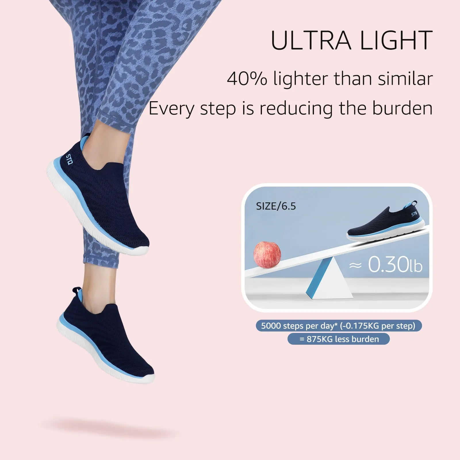 STQ Walking Shoes for Women Arch Support Comfort Lightweight Slip on Sneakers with Memory Foam