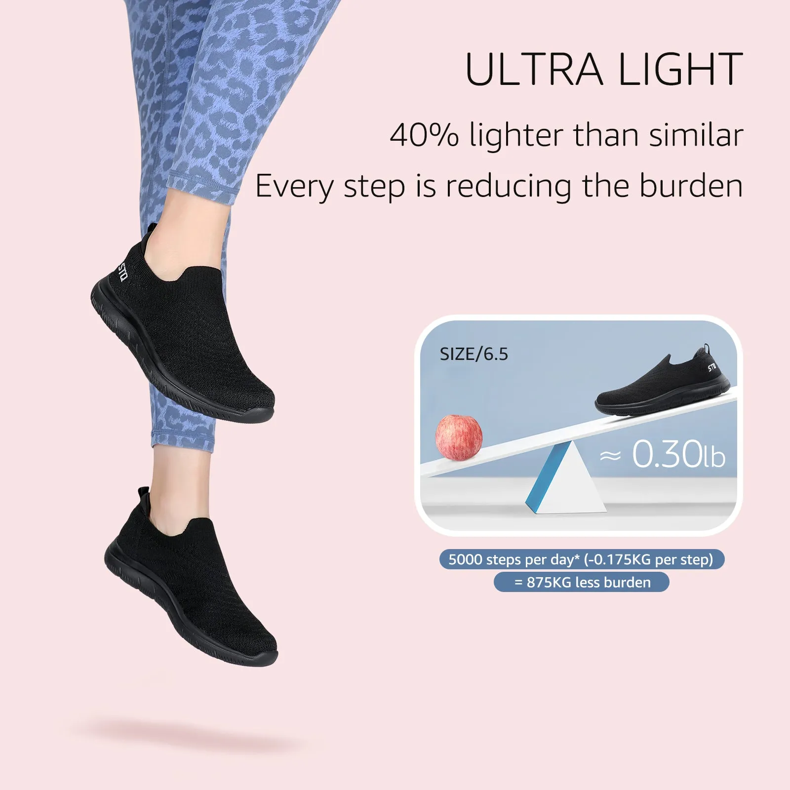 STQ Walking Shoes for Women Arch Support Comfort Lightweight Slip on Sneakers with Memory Foam