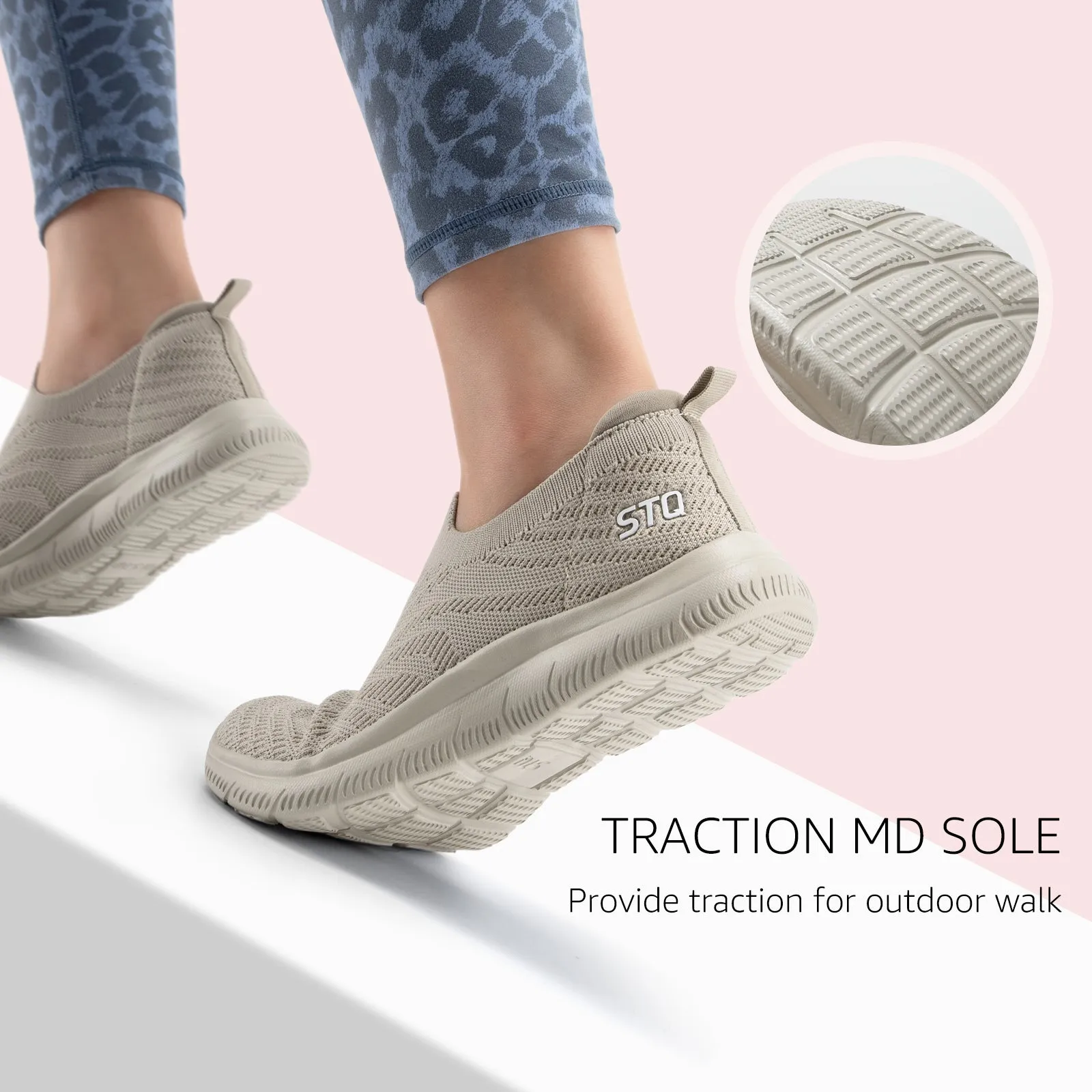 STQ Walking Shoes for Women Arch Support Comfort Lightweight Slip on Sneakers with Memory Foam