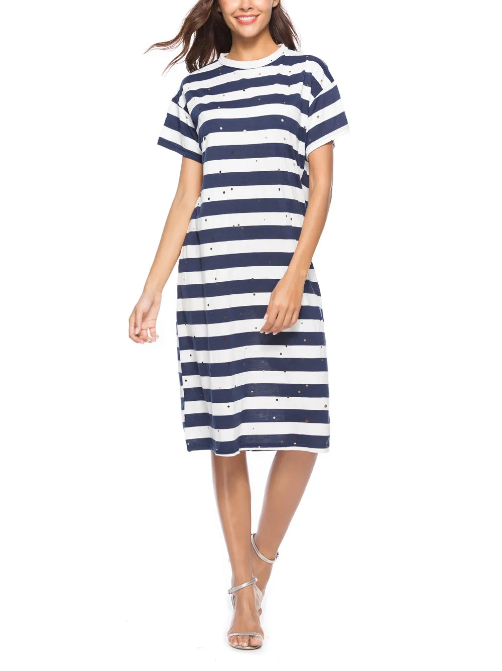Striped Burnt Flower Fashion Dress