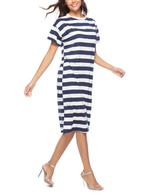 Striped Burnt Flower Fashion Dress