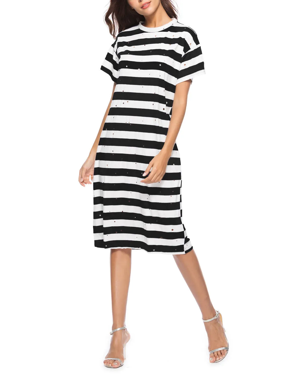 Striped Burnt Flower Fashion Dress