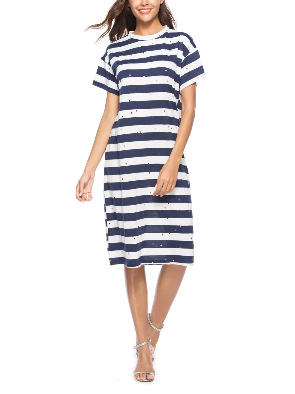 Striped Burnt Flower Fashion Dress