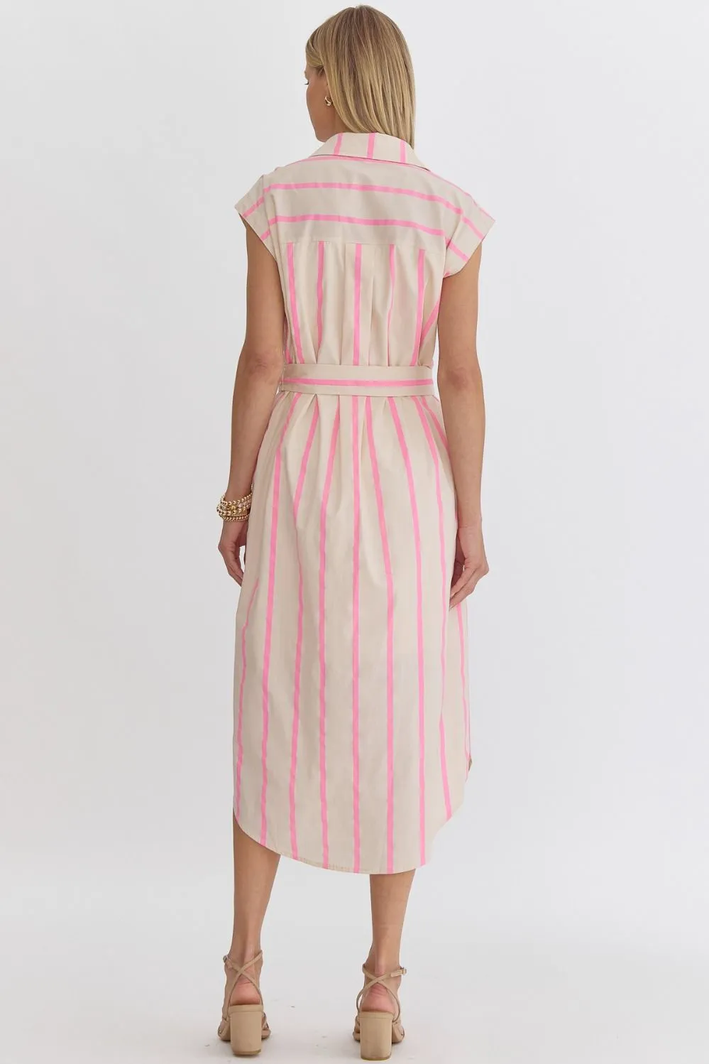 Striped Button Up Midi Dress {Pink}