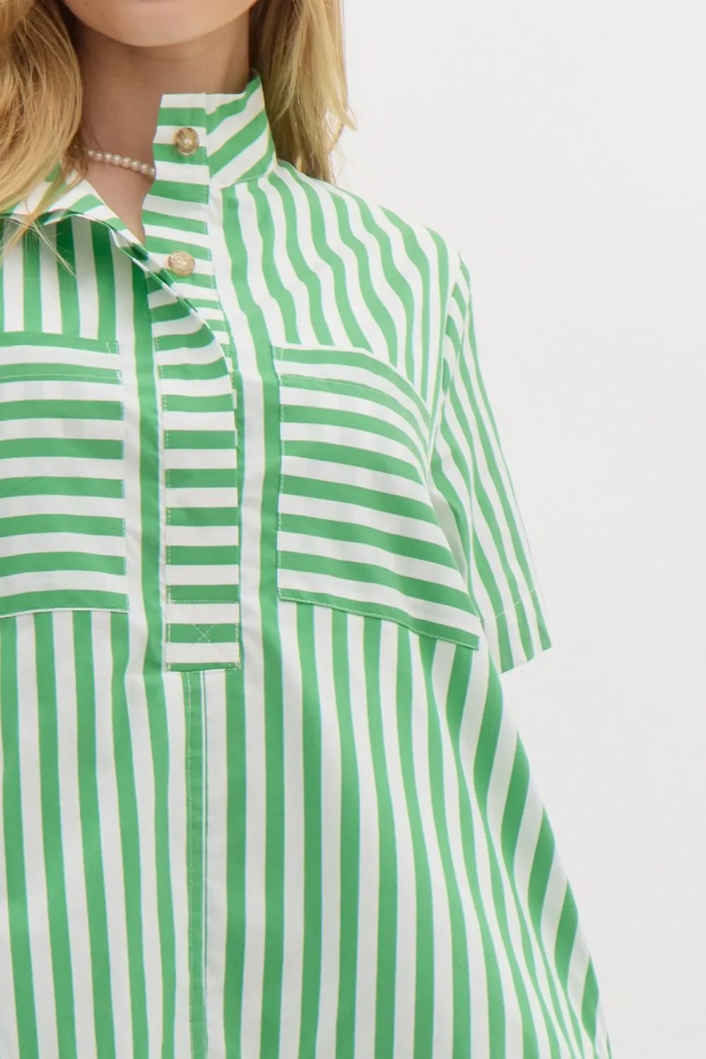 Striped Half Placket Swing Dress {Green}