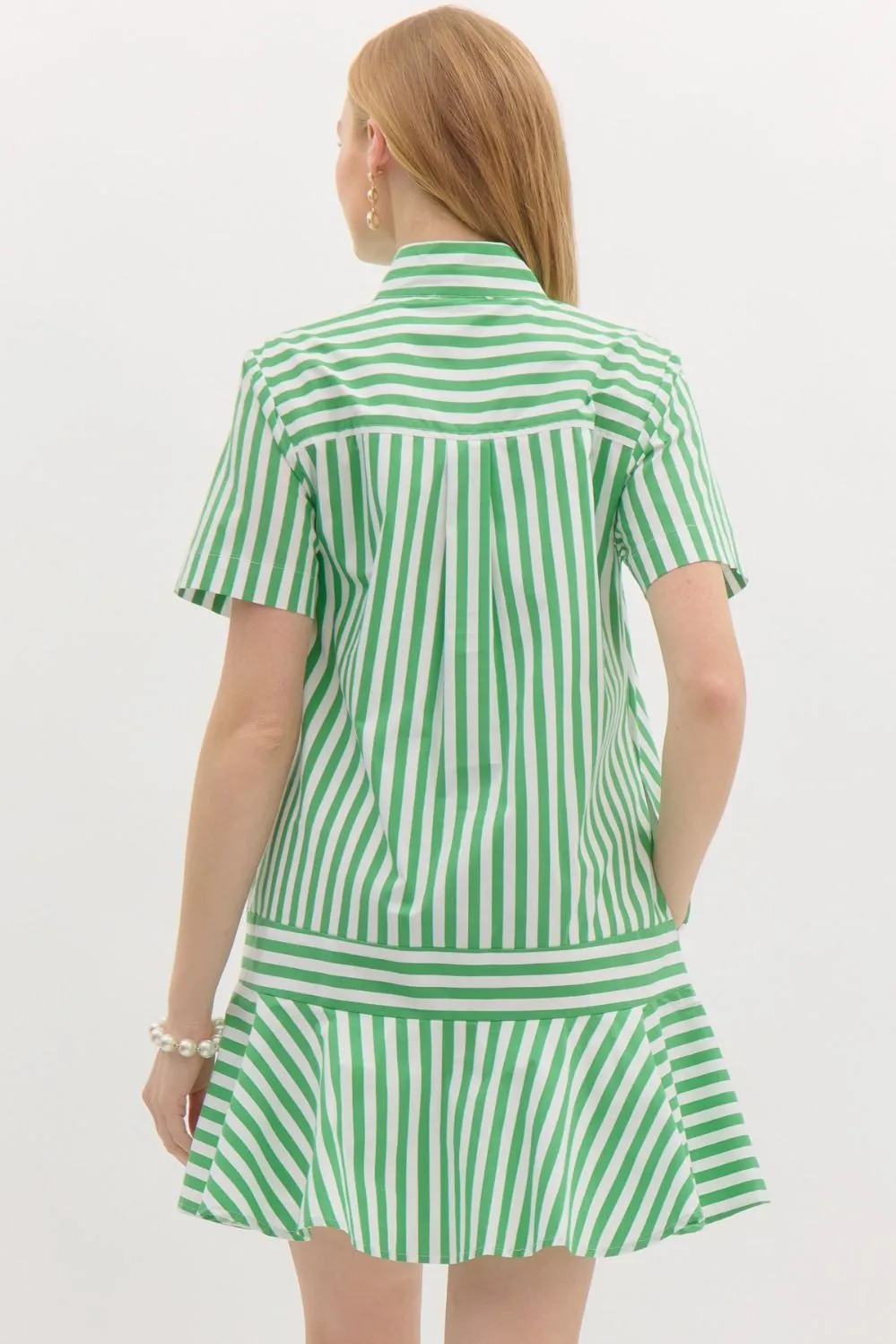Striped Half Placket Swing Dress {Green}