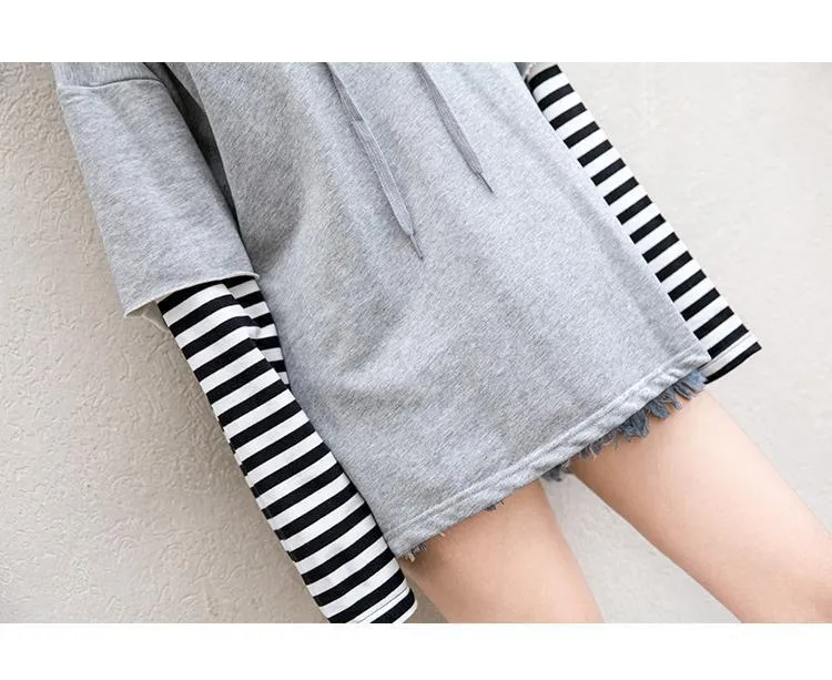 Striped Patchwork Sleeve Hoodie