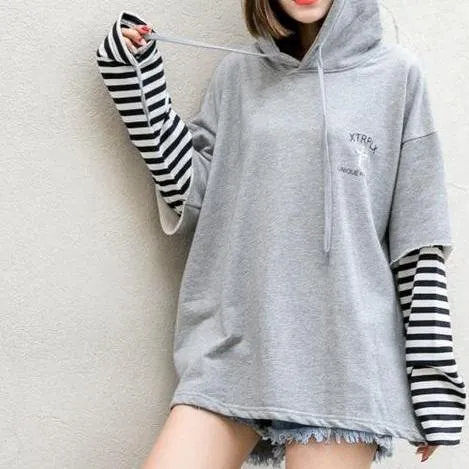 Striped Patchwork Sleeve Hoodie
