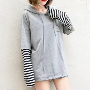 Striped Patchwork Sleeve Hoodie