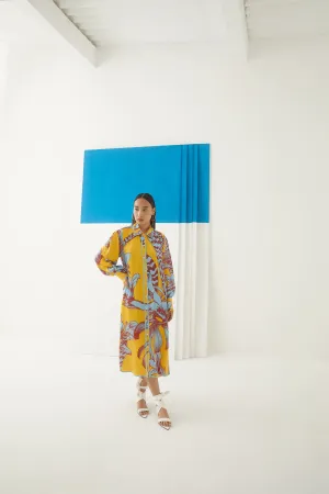 Studio Rigu Petrogradskiy Aphrodite Shirt Dress Light Blue Piping/ Cuff With Frills Vegan Silk Arcadia Collection