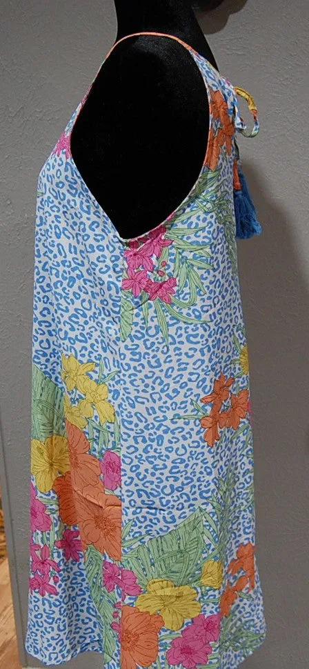 Summer Dress Halter style in Tropical Blue Leopard