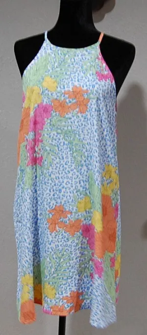Summer Dress Halter style in Tropical Blue Leopard