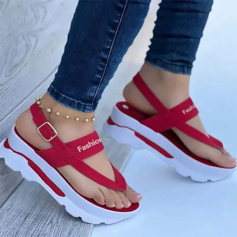 Summer Ladies Sandals Wedge Solid Color Flip Flops Fashion Sandals