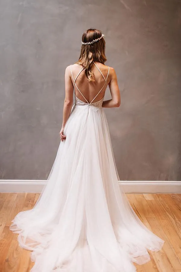 Sweetheart Straps White Chiffon Beach Wedding Dress with Beading PG 202