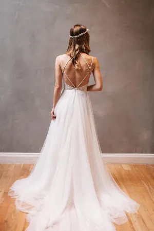 Sweetheart Straps White Chiffon Beach Wedding Dress with Beading PG 202