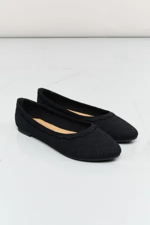 Take Your Time Scalloped Trim Flats in Black