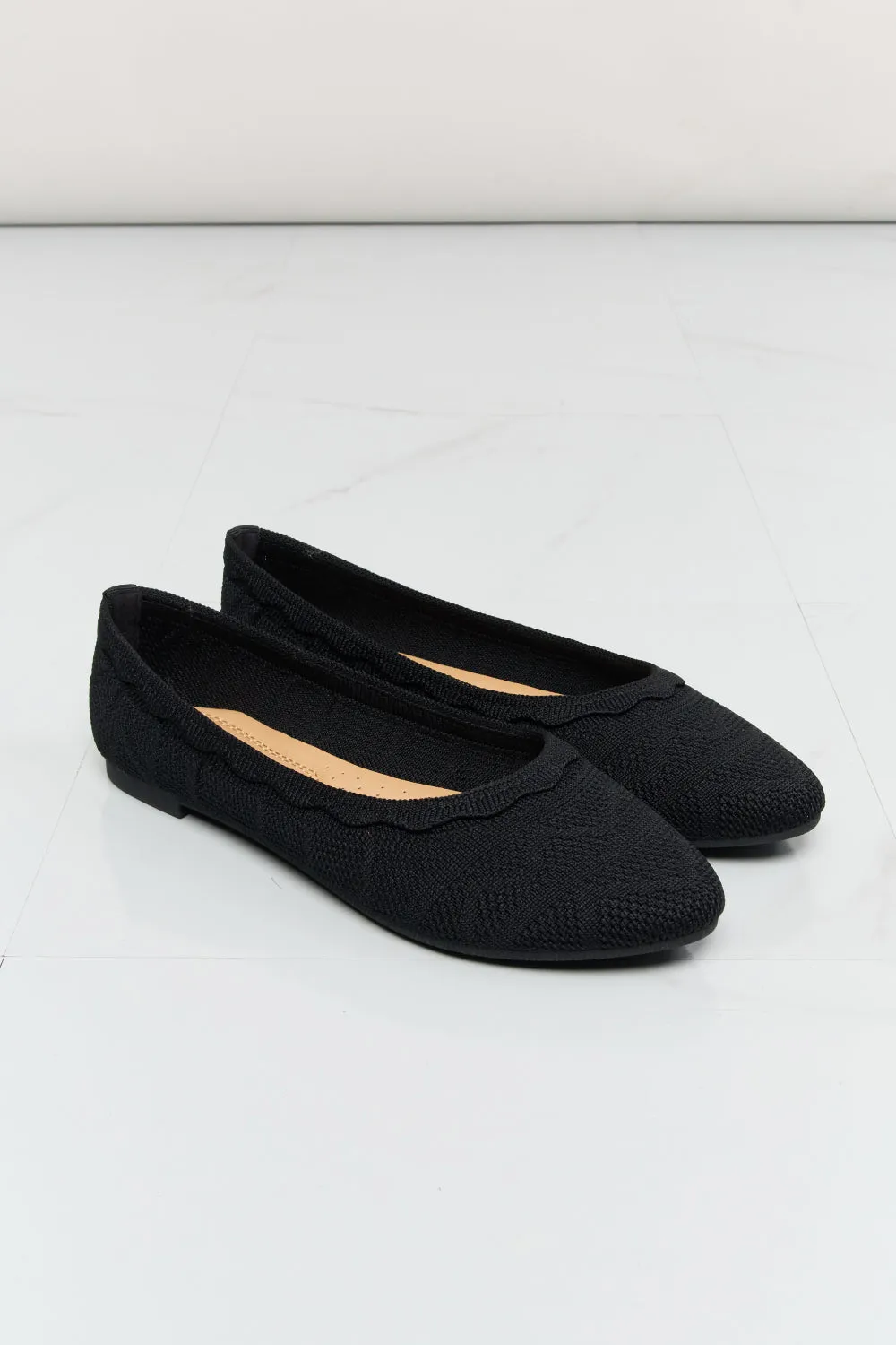 Take Your Time Scalloped Trim Flats in Black