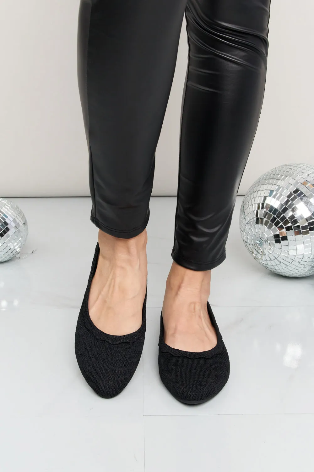 Take Your Time Scalloped Trim Flats in Black