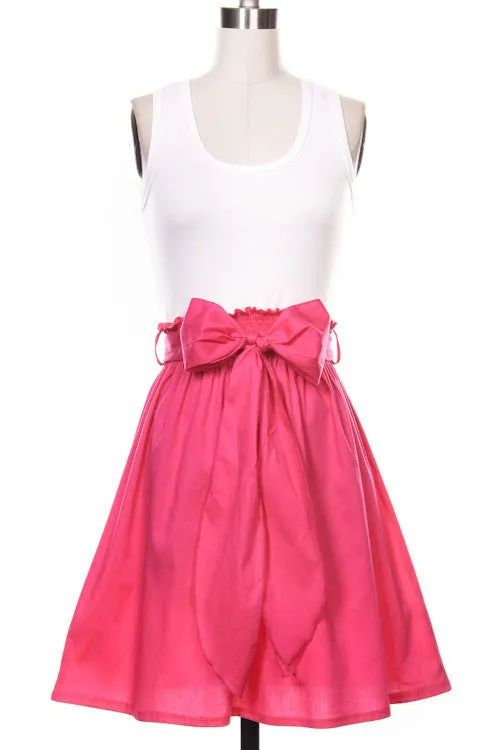 Teal Striped Flare Short Dress with Bow Tie