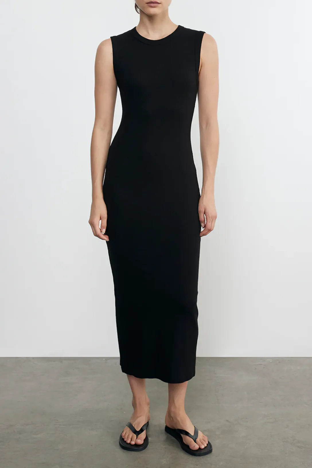 Textured Rib Sleeveless Maxi Dress | Black