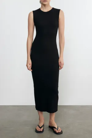 Textured Rib Sleeveless Maxi Dress | Black
