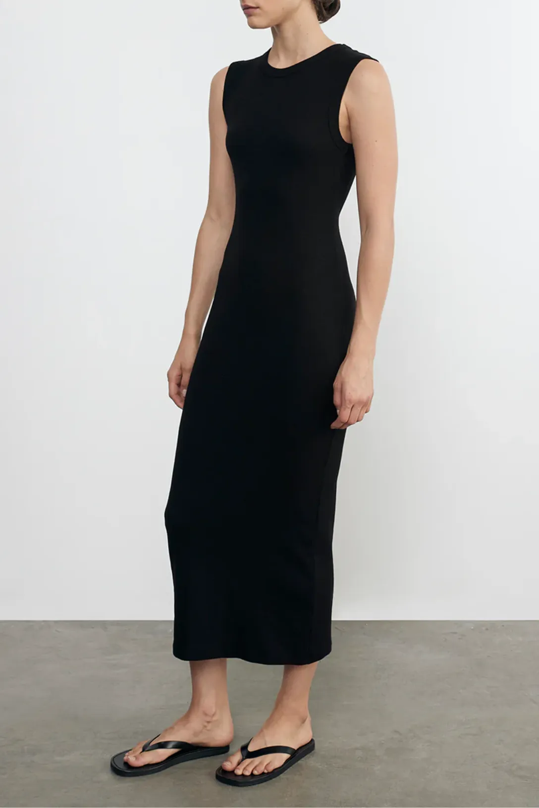 Textured Rib Sleeveless Maxi Dress | Black