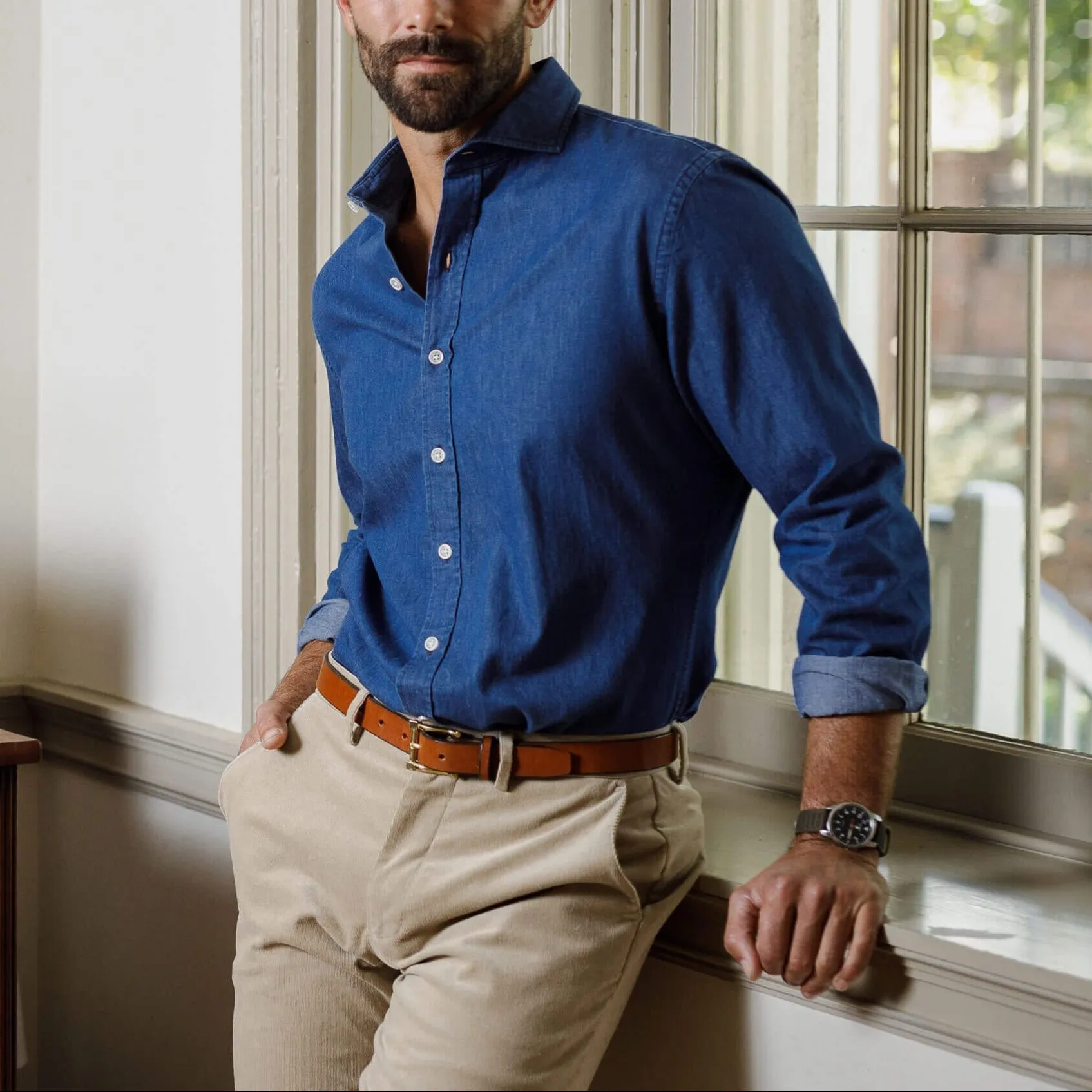 The Denim Blue Charlap Indigo Denim Custom Shirt