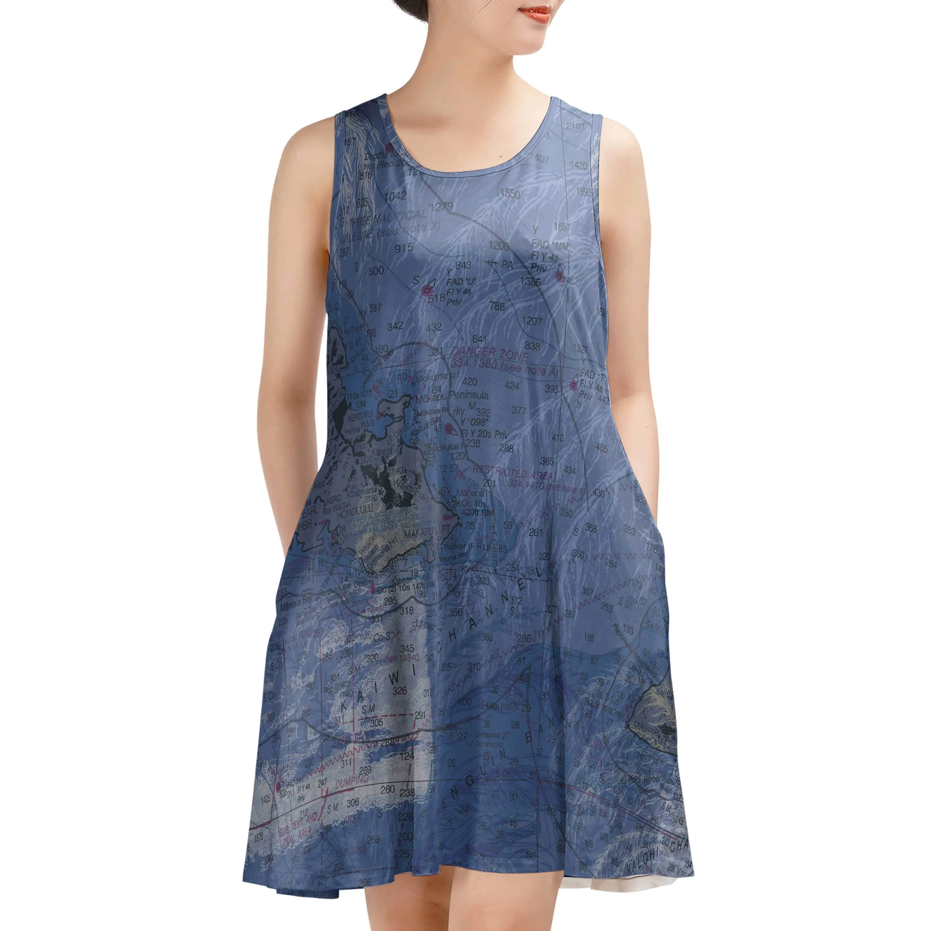 The Hawaiian Soft Blue Palms Sundress