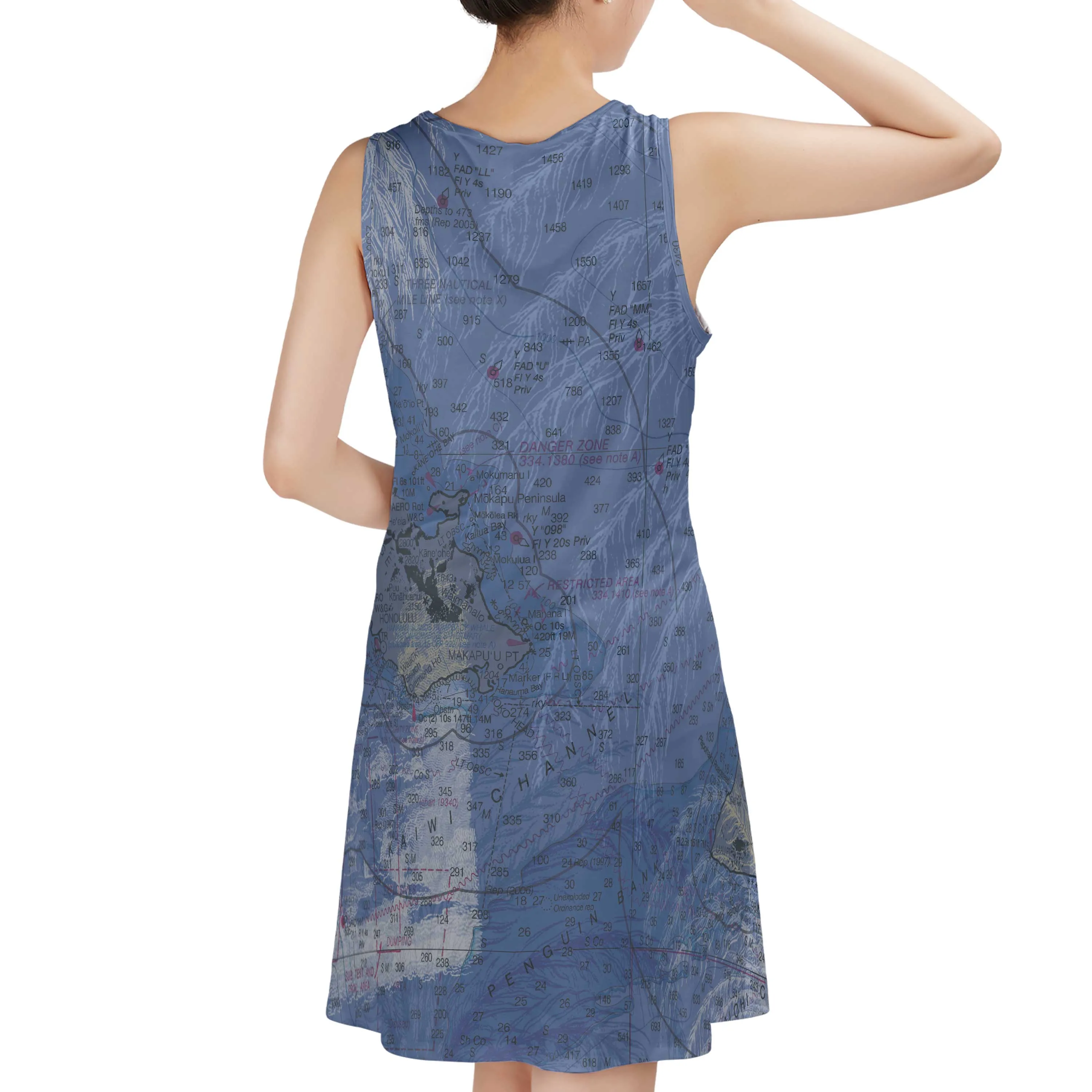 The Hawaiian Soft Blue Palms Sundress