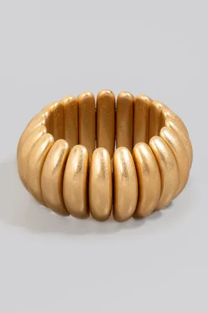 Thick Vintage Dome and C Shaped Stretch Bracelet In Gold