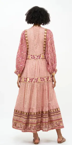 Tie Front Balloon Sleeve Maxi in Buta Rose