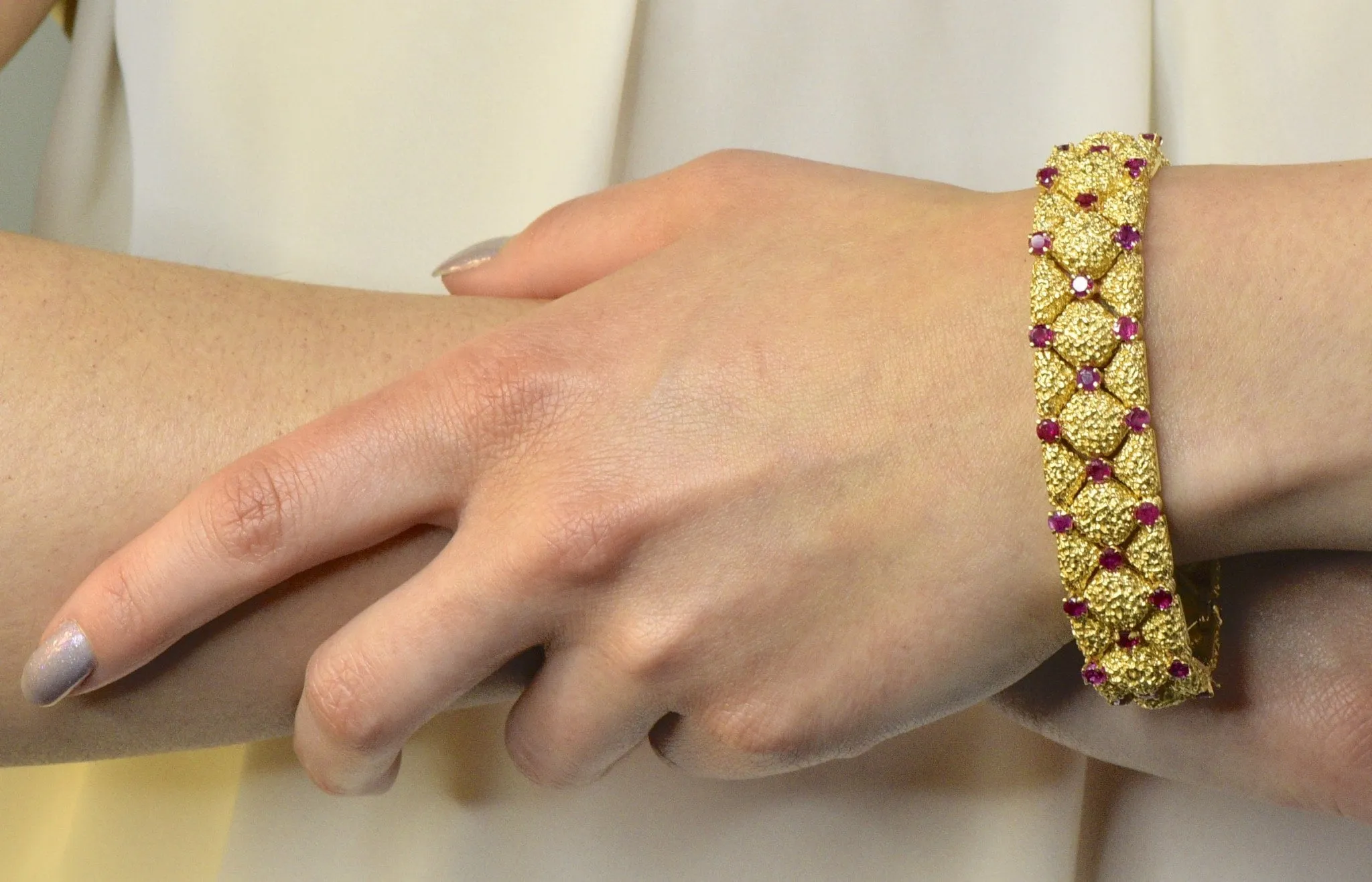 Tiffany & Co. Retro 3.60 CTW Ruby 18 Karat Gold Bracelet