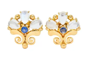 Tiffany & Co. Retro Moonstone Sapphire 14 Karat Gold Screwback Earrings
