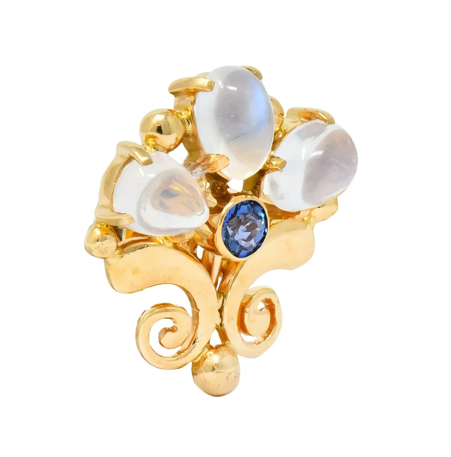 Tiffany & Co. Retro Moonstone Sapphire 14 Karat Gold Screwback Earrings