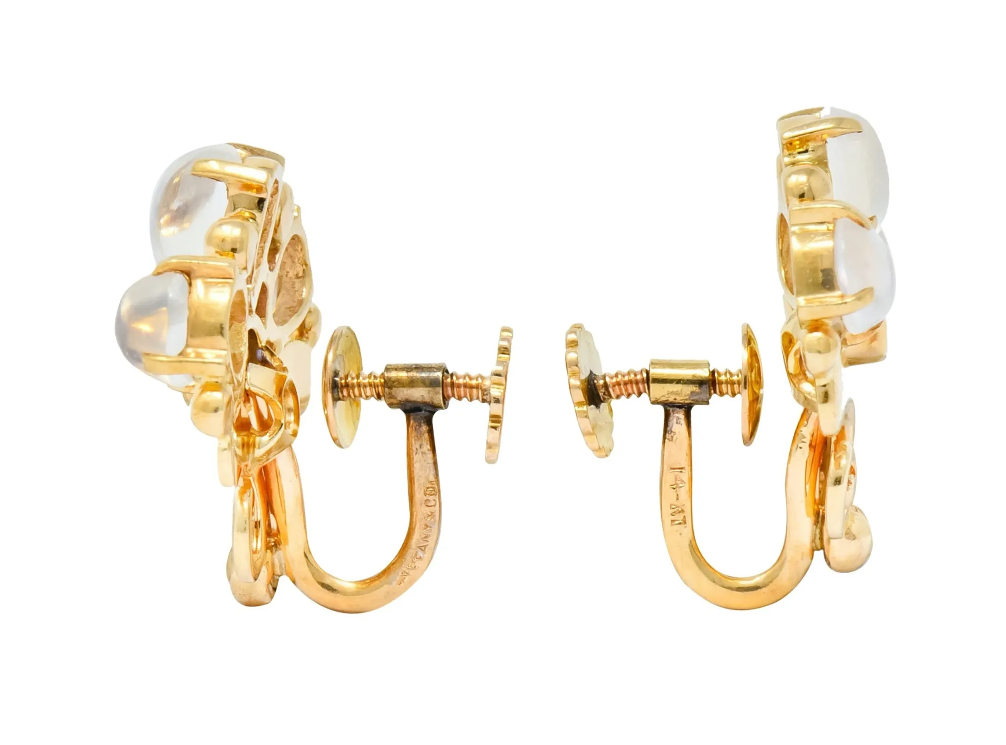 Tiffany & Co. Retro Moonstone Sapphire 14 Karat Gold Screwback Earrings