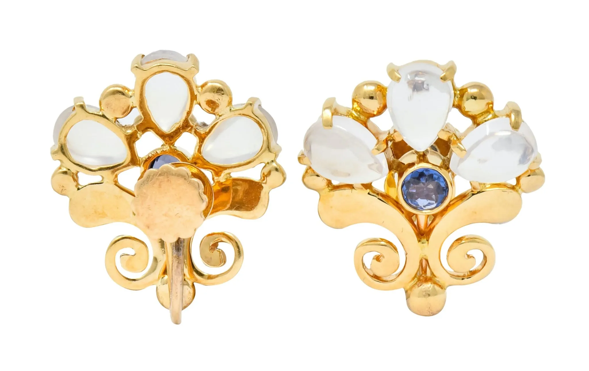 Tiffany & Co. Retro Moonstone Sapphire 14 Karat Gold Screwback Earrings