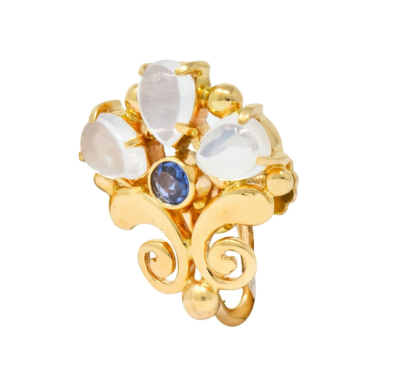 Tiffany & Co. Retro Moonstone Sapphire 14 Karat Gold Screwback Earrings