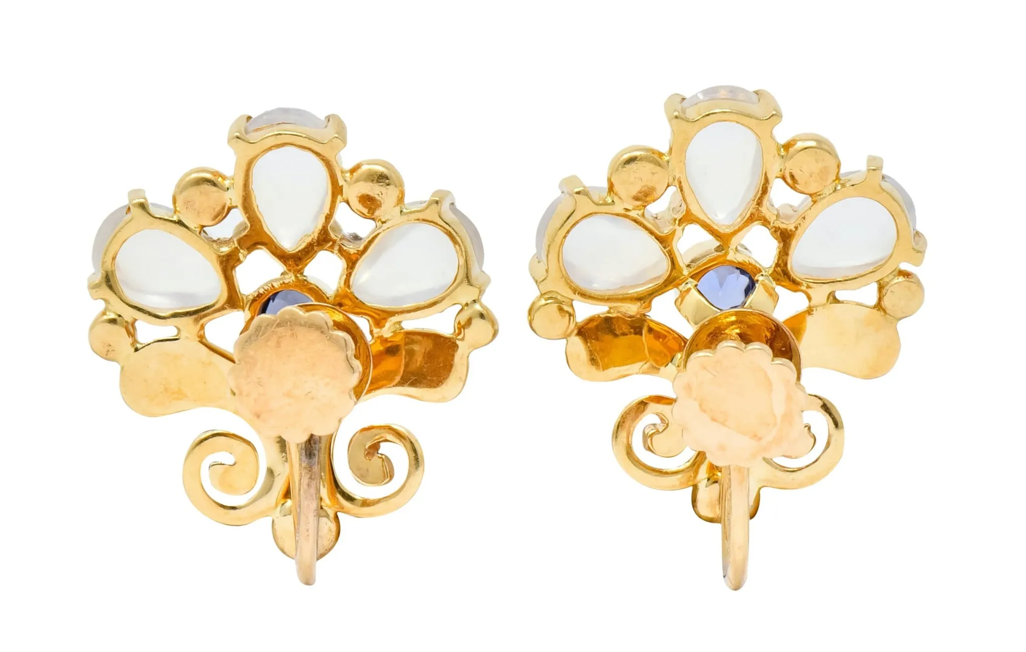 Tiffany & Co. Retro Moonstone Sapphire 14 Karat Gold Screwback Earrings