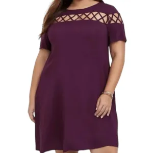 Torrid Burgundy Challis Short Sleeve Ladder Stitch Midi Dress