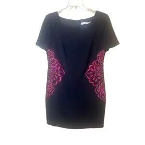 Trina Turk Embroidered Floral Short-Sleeve Dress Knee-Length Womens Size 10