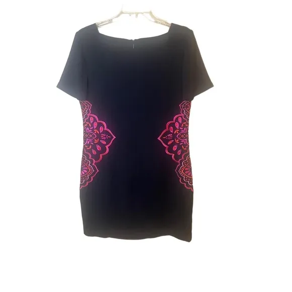 Trina Turk Embroidered Floral Short-Sleeve Dress Knee-Length Womens Size 10