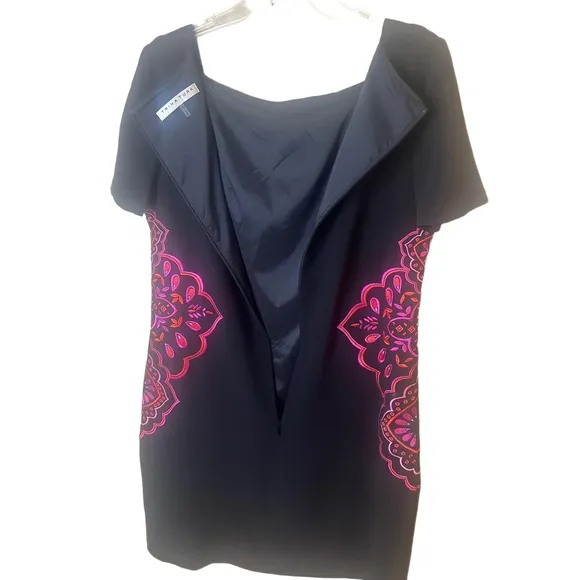 Trina Turk Embroidered Floral Short-Sleeve Dress Knee-Length Womens Size 10