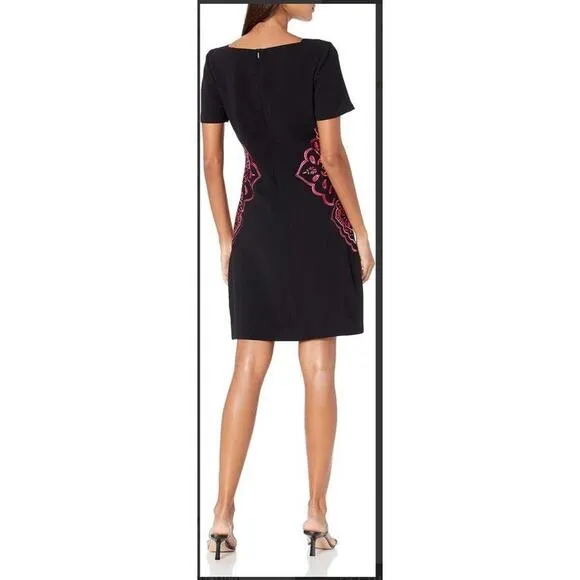 Trina Turk Embroidered Floral Short-Sleeve Dress Knee-Length Womens Size 10