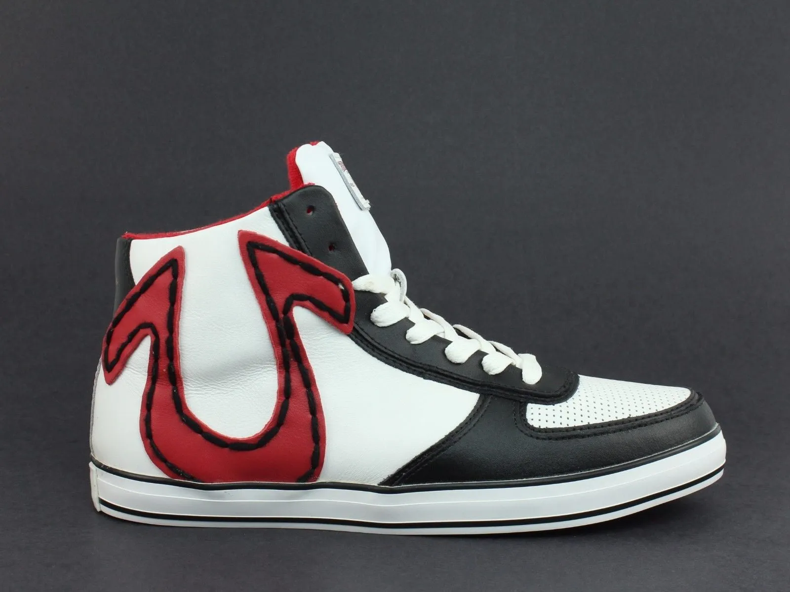 True Religion ACE HI Leather Men's Casual Fashion White Black Red Sneakers